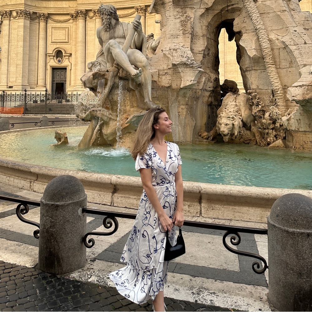 Hutch White Maxi Dress with Navy Abstract Line Print